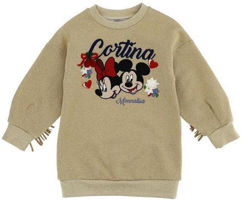 Monnalisa Girls Gold Mickey & Minnie Jumper Dress