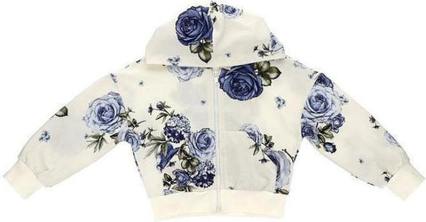 Monnalisa Girls Ivory & Blue Floral Zip up Hoodie