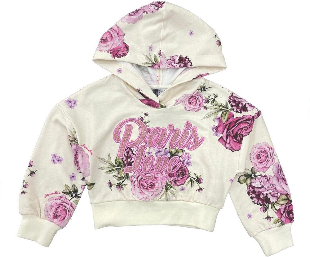 Monnalisa Girls Ivory & Pink Floral Hoodie