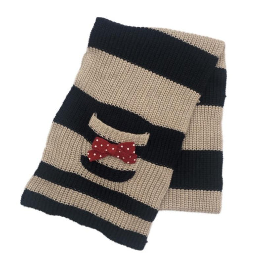 Girls Navy & Beige Knitted Scarf
