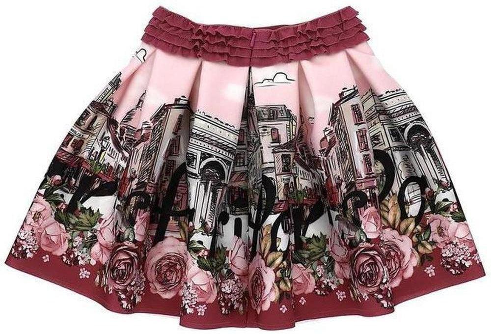 Monnalisa Girls Pink Floral Paris Skirt