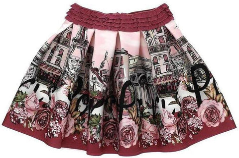 Monnalisa Girls Pink Floral Paris Skirt