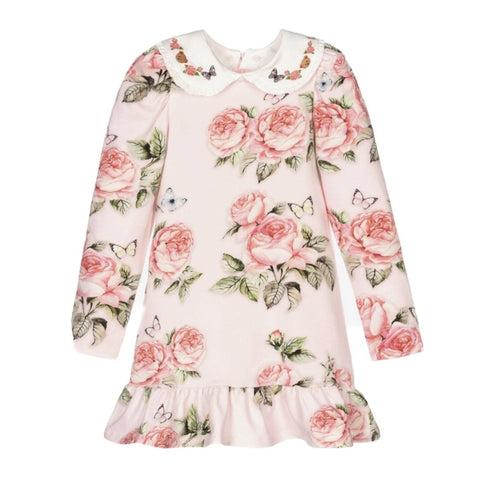 Monnalisa Girls Pink Rose Dress