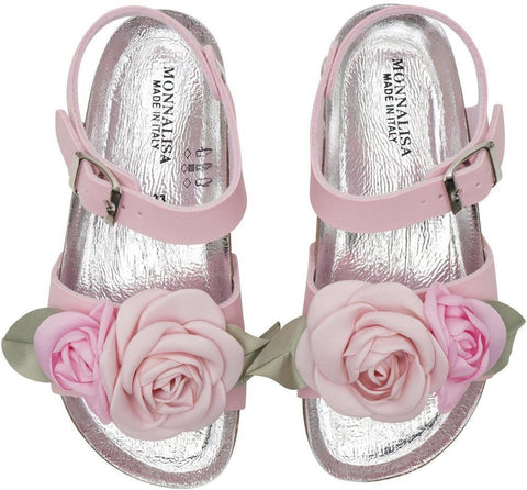 Monnalisa Girls Pink Rose Sandals