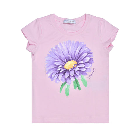 Monnalisa Girls Pink T-Shirt With Purple Flower