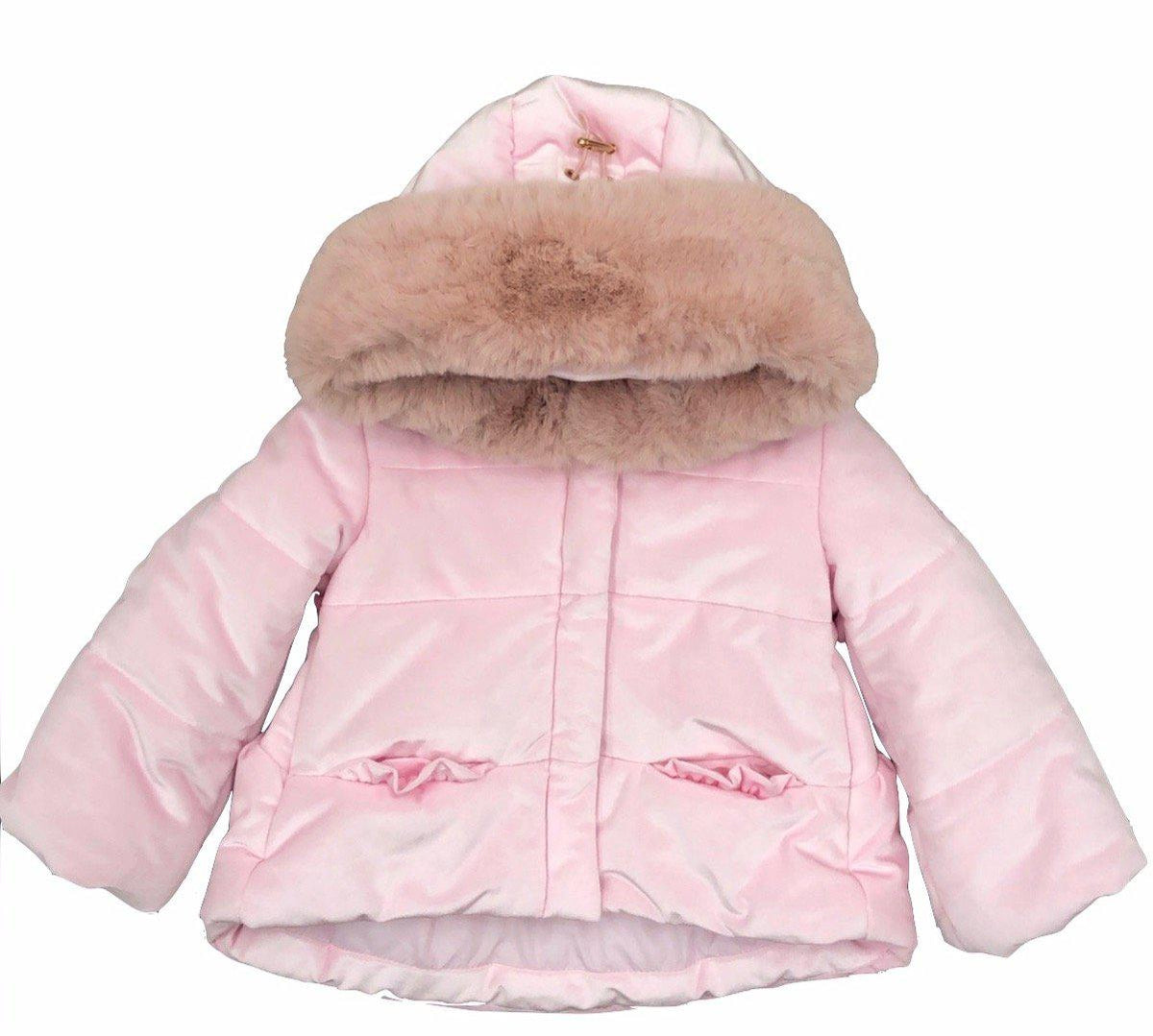 Monnalisa Girls Pink Velour Padded Coat