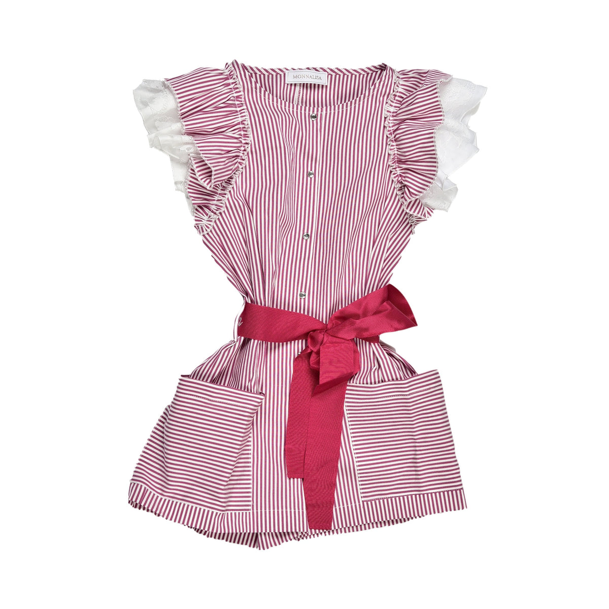 Monnalisa Girls Red Stripe Frill Playsuit