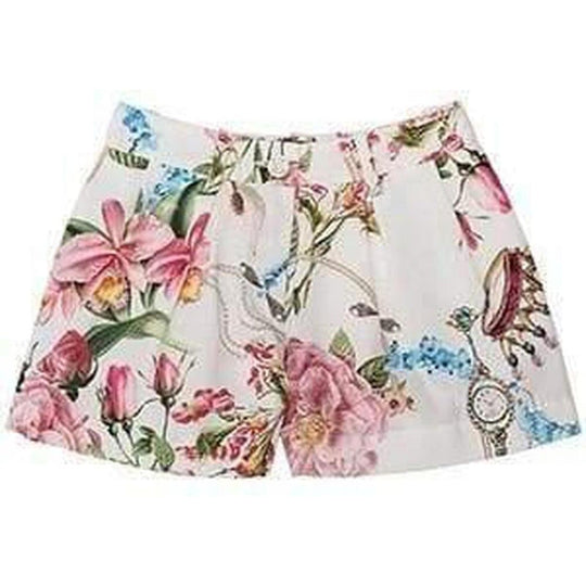 Girls White Floral Print Shorts