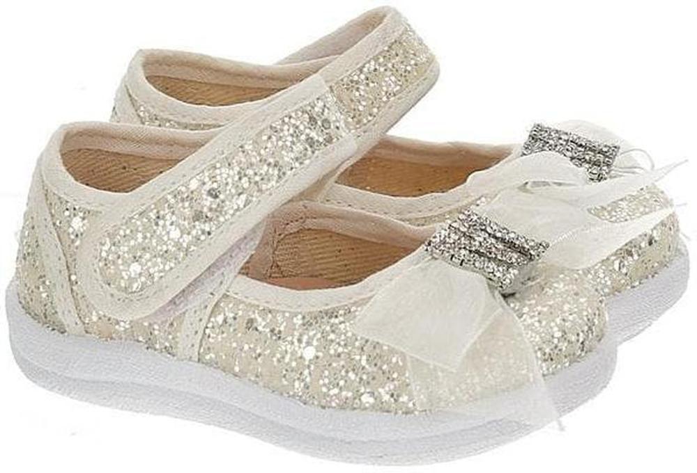 Monnalisa Girls White Glitter Ballerina Shoes