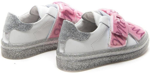 Monnalisa Girls White & Pink Bow Trainers