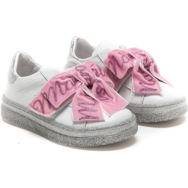 Monnalisa Girls White & Pink Bow Trainers