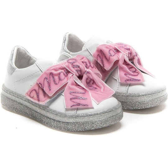 Girls White & Pink Bow Trainers