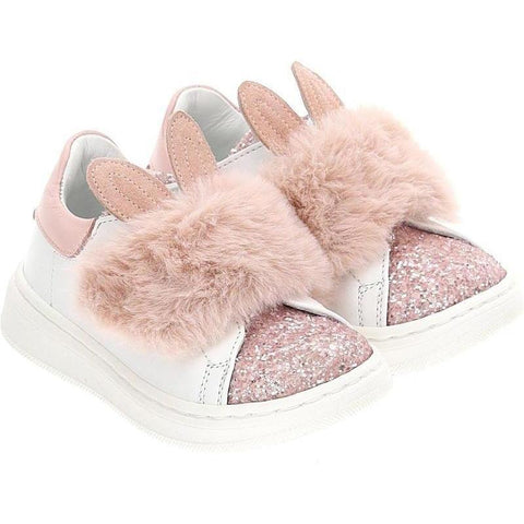 Monnalisa Girls White & Pink Bunny Trainers