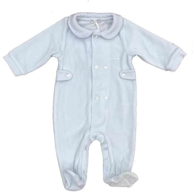 Nanan Baby Boys Blue Velour Babygrow