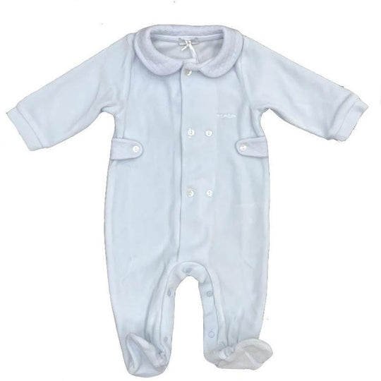 Baby Boys Blue Velour Babygrow
