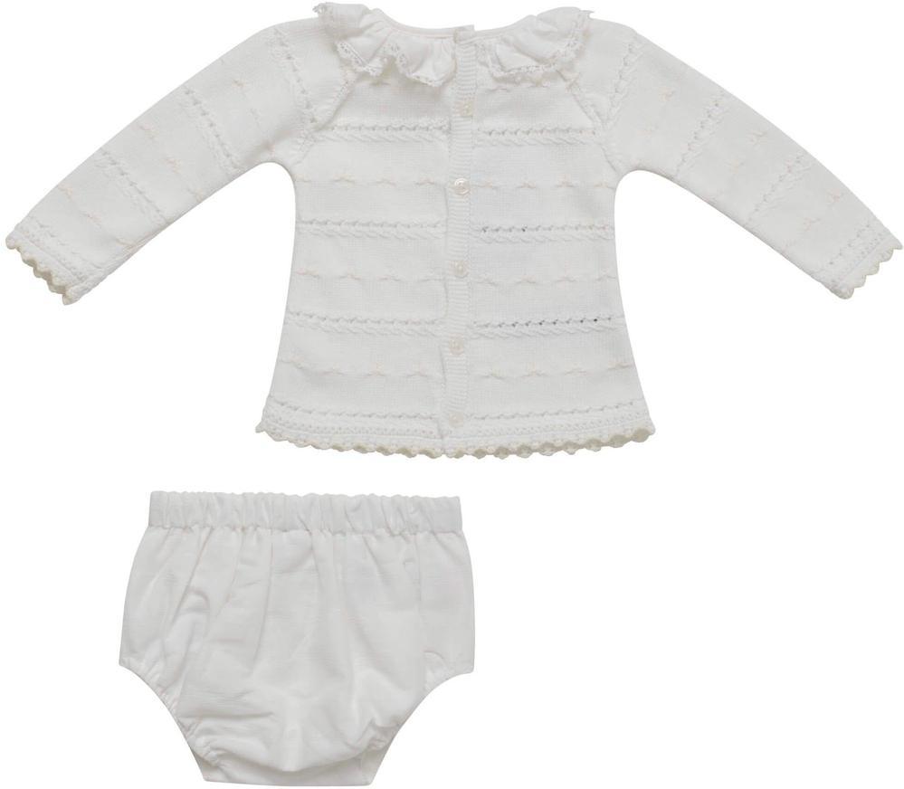 Paz Rodriguez Girls Cream Knit & Linen Two Piece Set