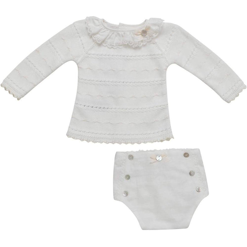 Paz Rodriguez Girls Cream Knit & Linen Two Piece Set