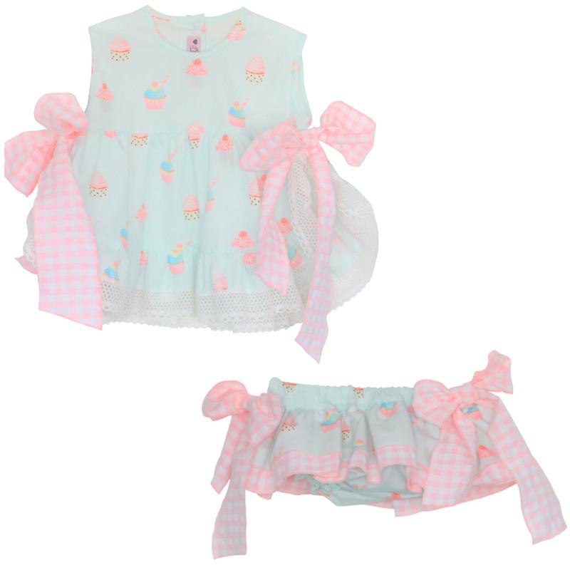 Phi Clothing Girls Aqua Cup Cakes Top & Bloomers