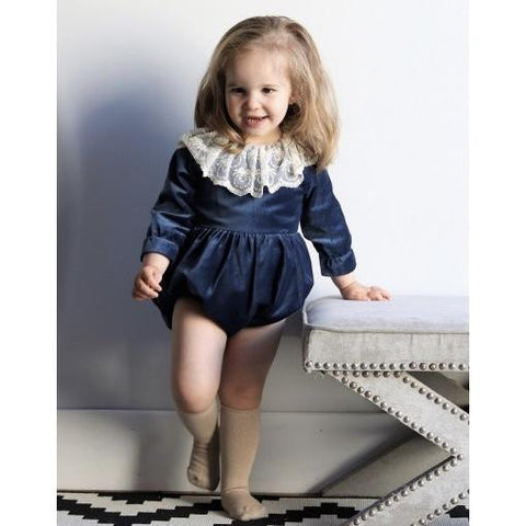 Phi Clothing Girls Night Blue Velvet Romper