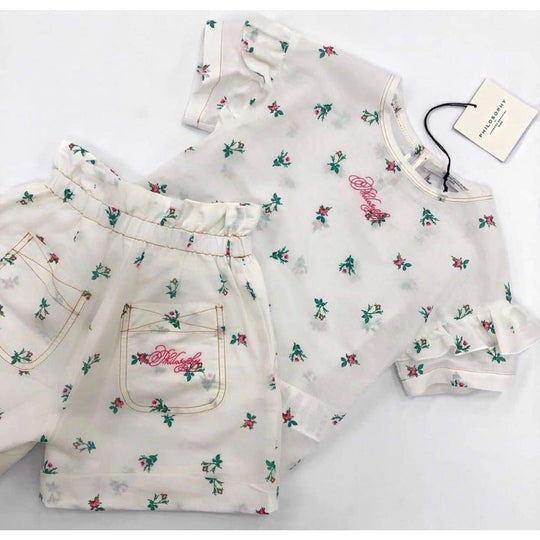 Girls White Floral Shorts