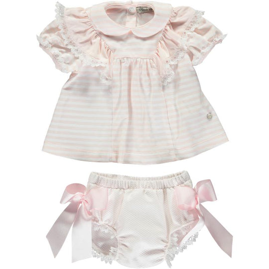Baby Girls Pink Striped Dress & Bloomers