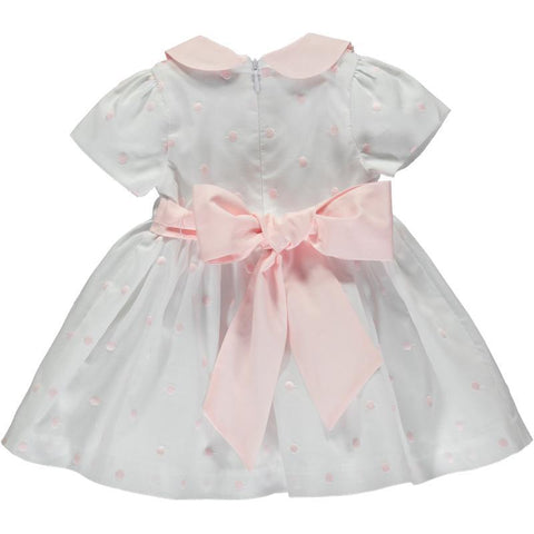 Piccola Speranza Girls White Dress With Pink Bow