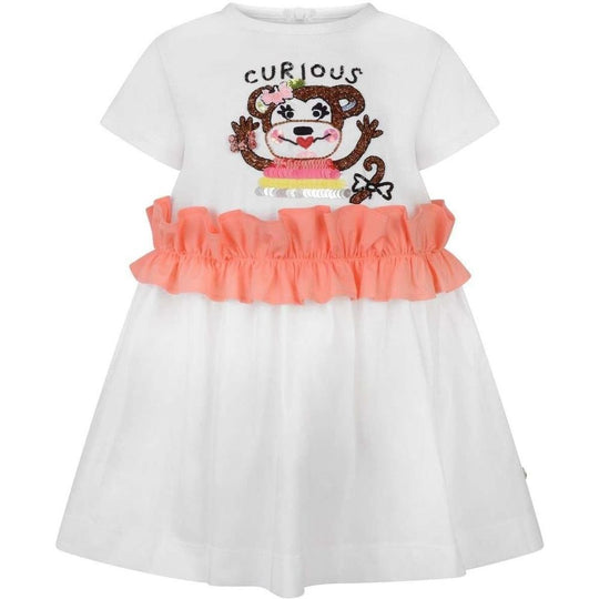Girls White Cotton Monkey Dress