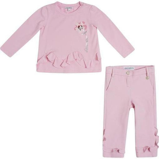 SIMONETTA Girls Pink Ruffle Trouser Set