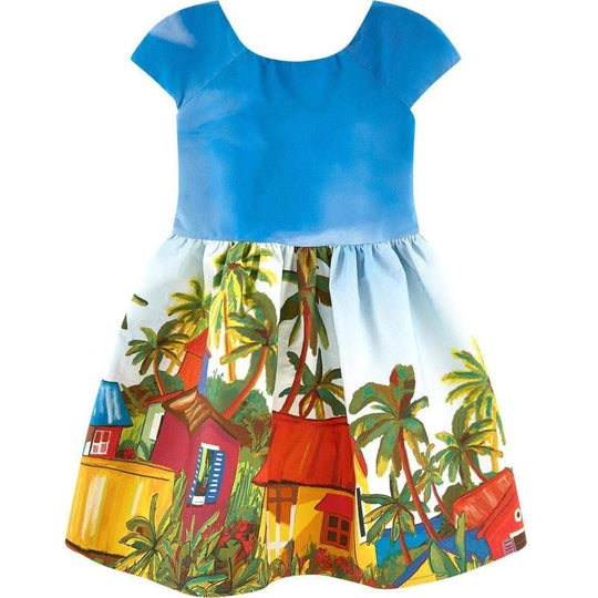 Blue Bow Back Printed Dress