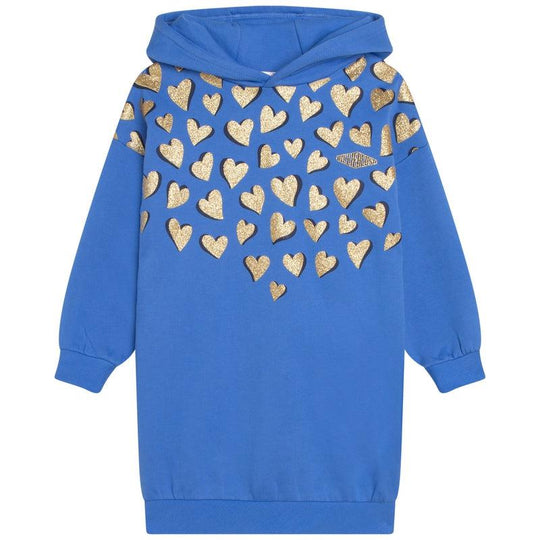 Girls Blue Heart Hooded Dress