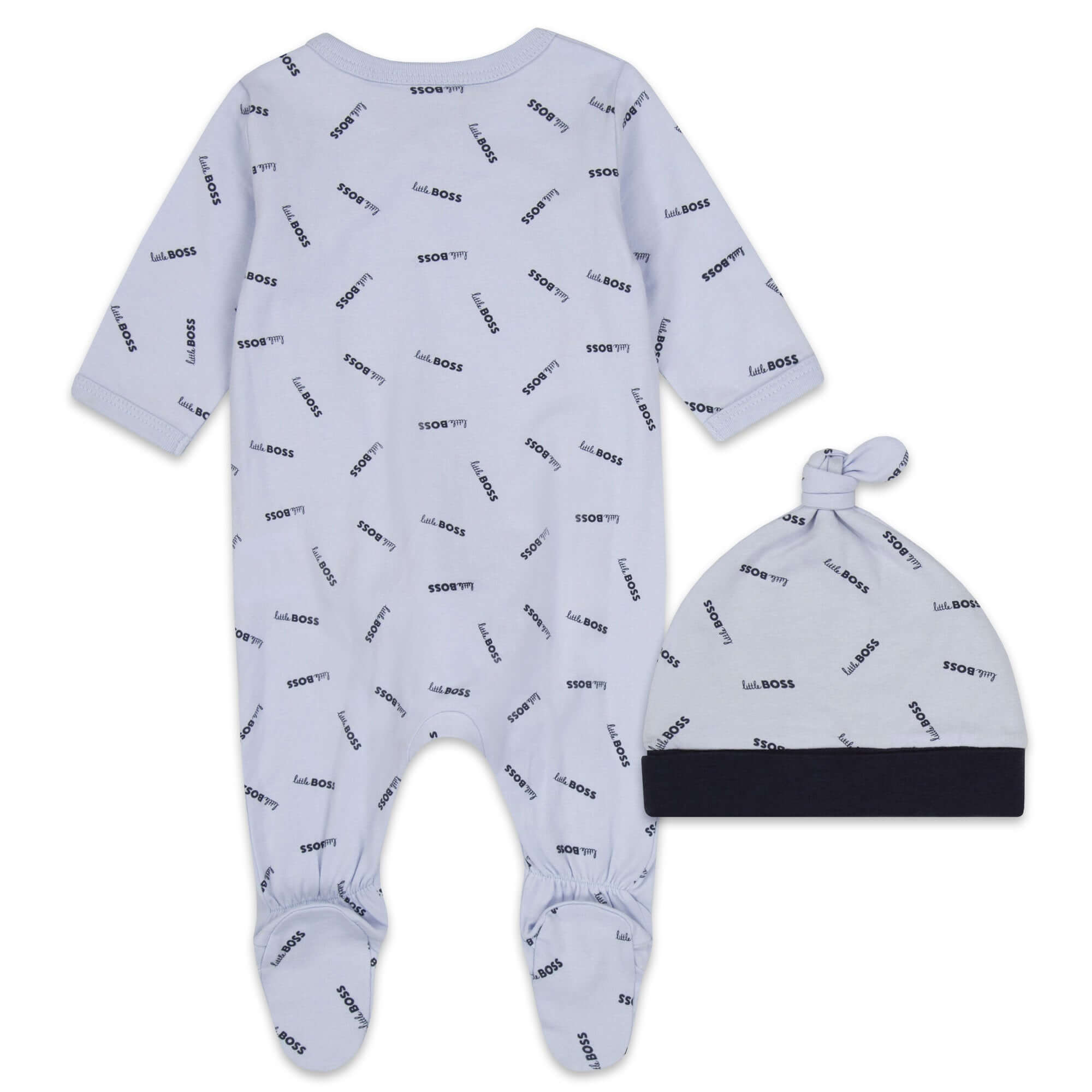 BOSS Baby Boys Pale Blue Logo Babygrow and Hat
