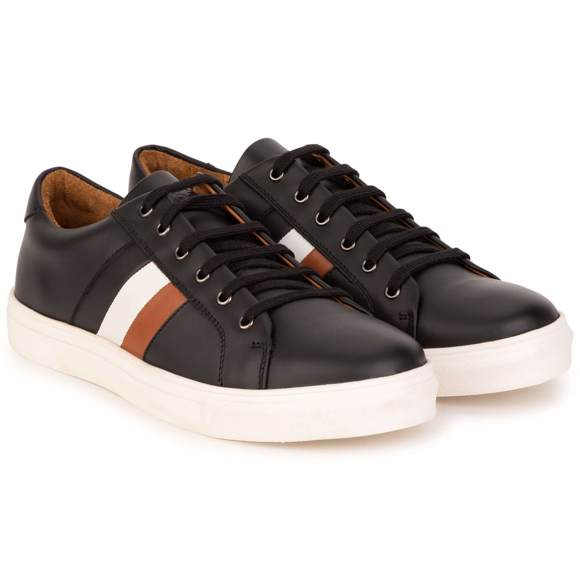 BOSS Boys Black Leather Trainers