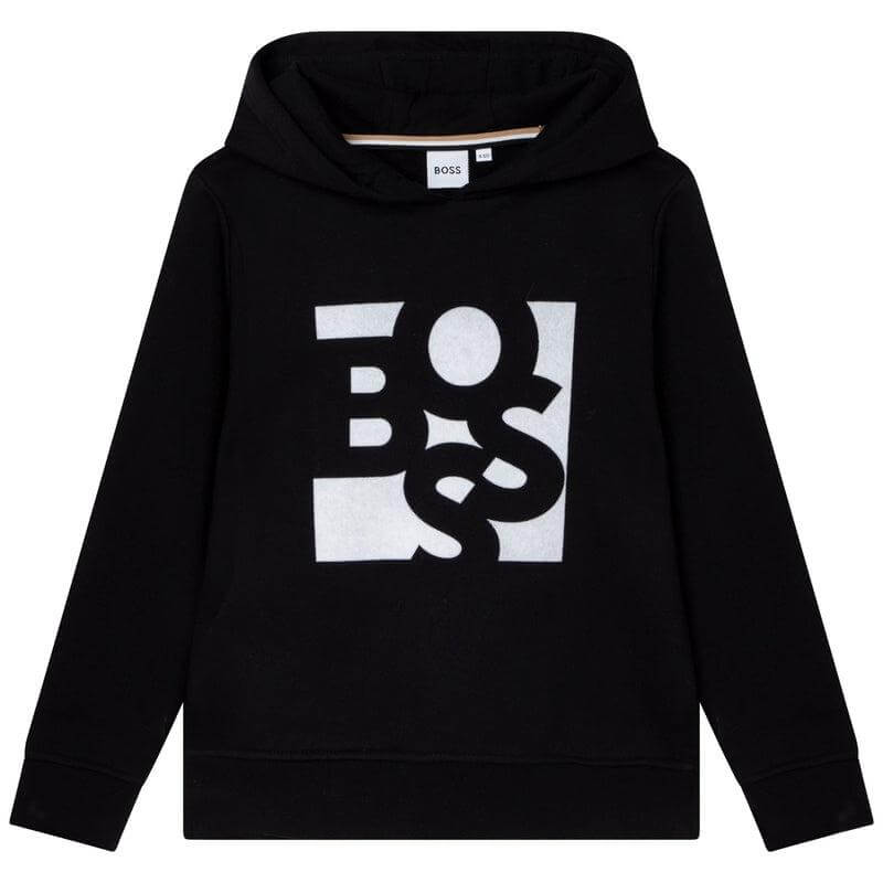 BOSS Boys Black Logo Hooded Sweatshirt
