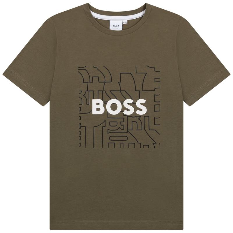 BOSS Boys Khaki Logo T-Shirt