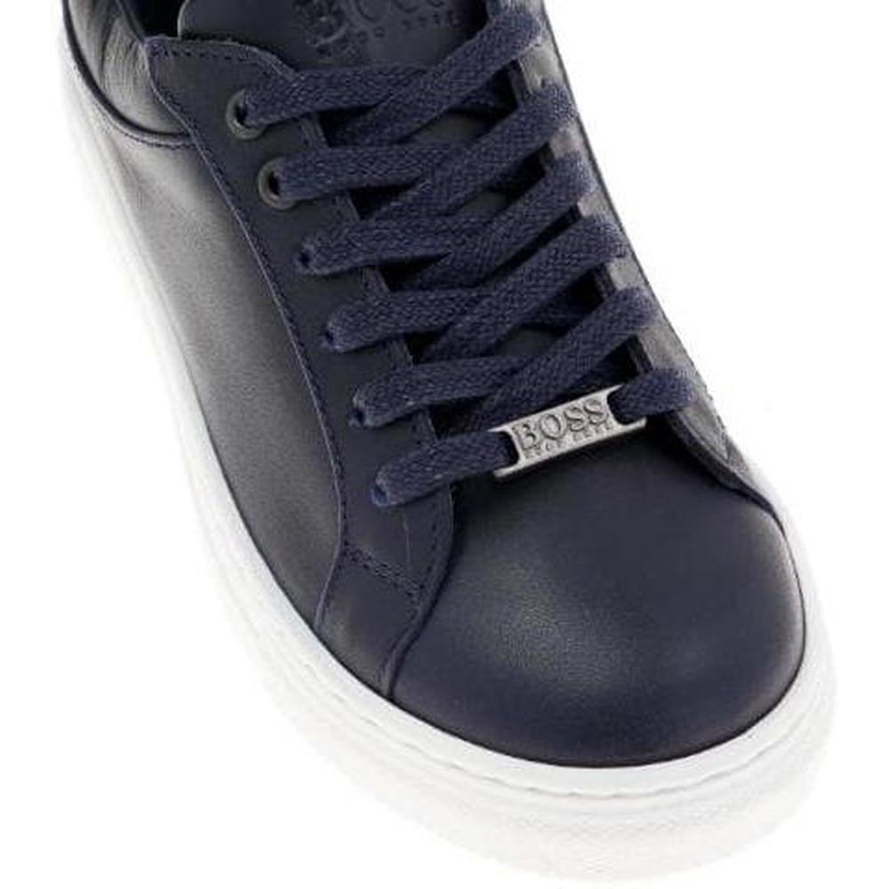 BOSS Boys Navy Leather Trainers