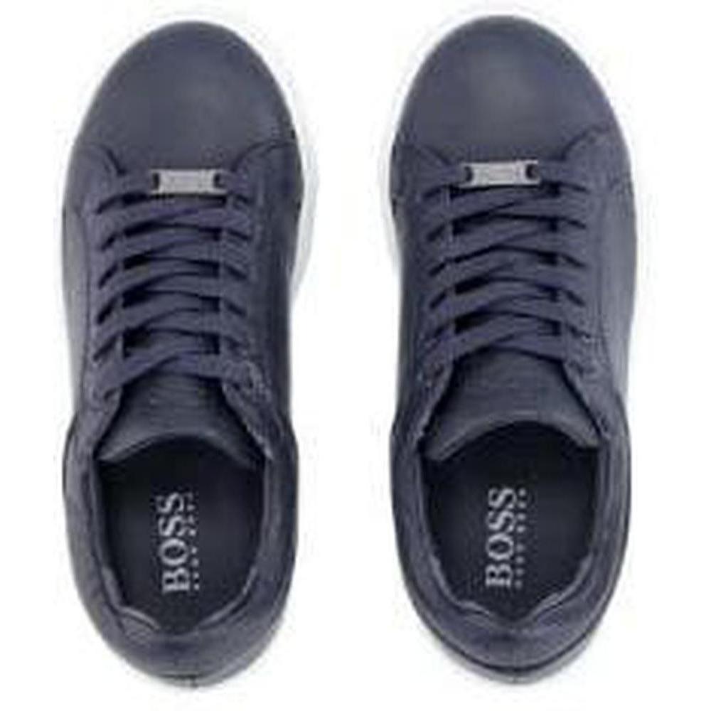 BOSS Boys Navy Leather Trainers