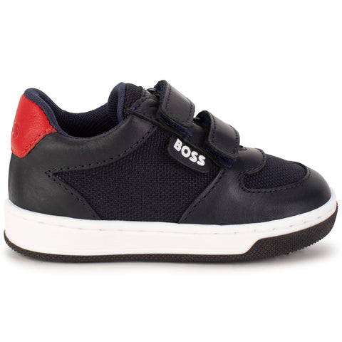 BOSS Boys Navy Leather Trim Trainers