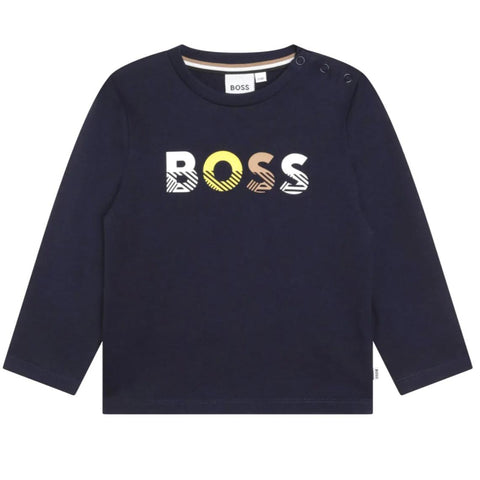 BOSS Boys Navy Logo Long Sleeve T-Shirt