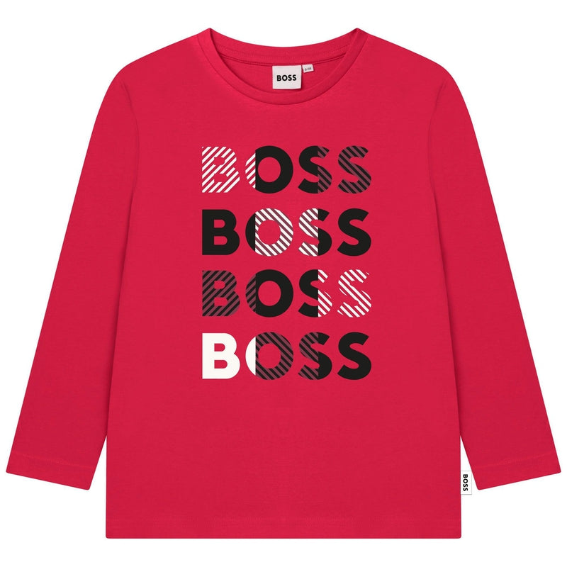 BOSS Boys Red Long Sleeve Logo T-Shirt