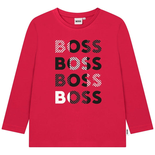 Boys Red Long Sleeve Logo T-Shirt