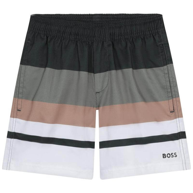 BOSS Boys Stripe Khaki Swim Shorts