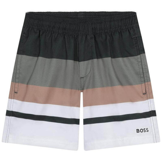 Boys Stripe Khaki Swim Shorts
