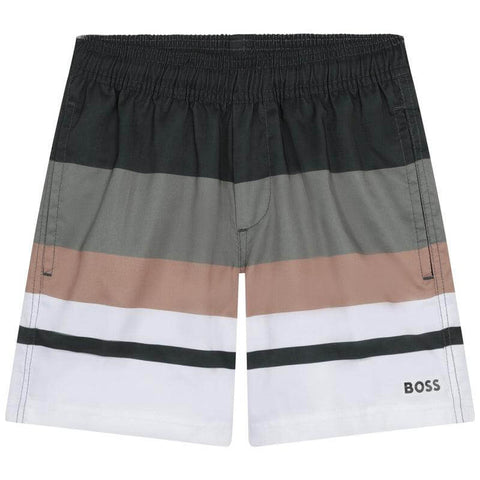 BOSS Boys Stripe Khaki Swim Shorts
