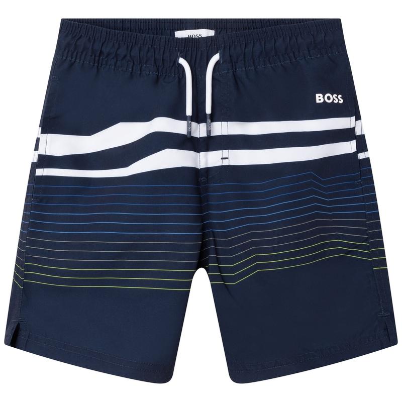 BOSS Boys Blue Striped Swimming Shorts
