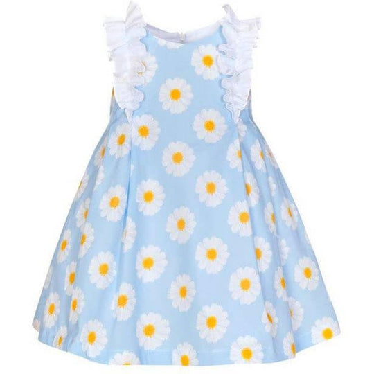 Girls Blue Frill Sunflower Dress