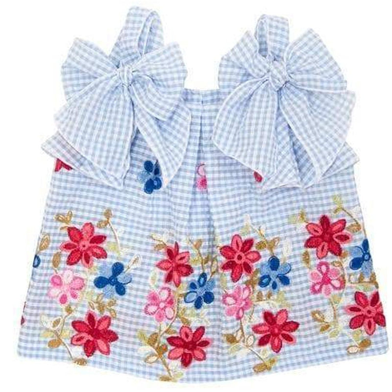 Balloon Chic Girls Blue Gingham Embroidered Blouse