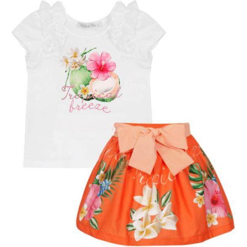 Balloon Chic Girls Orange Tropical Skirt Set