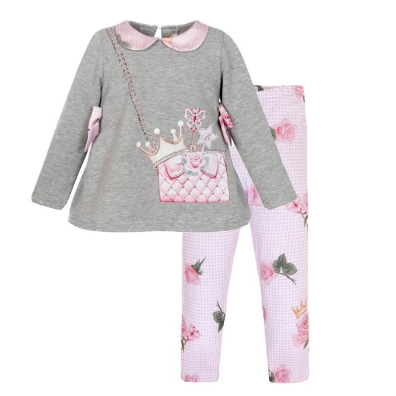 Balloon Chic Girls Pink Bag Print Legging Set