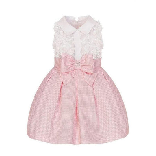 Girls Pink Checked Ruffle Dress
