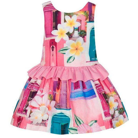 Balloon Chic Girls Pink House Print Dress